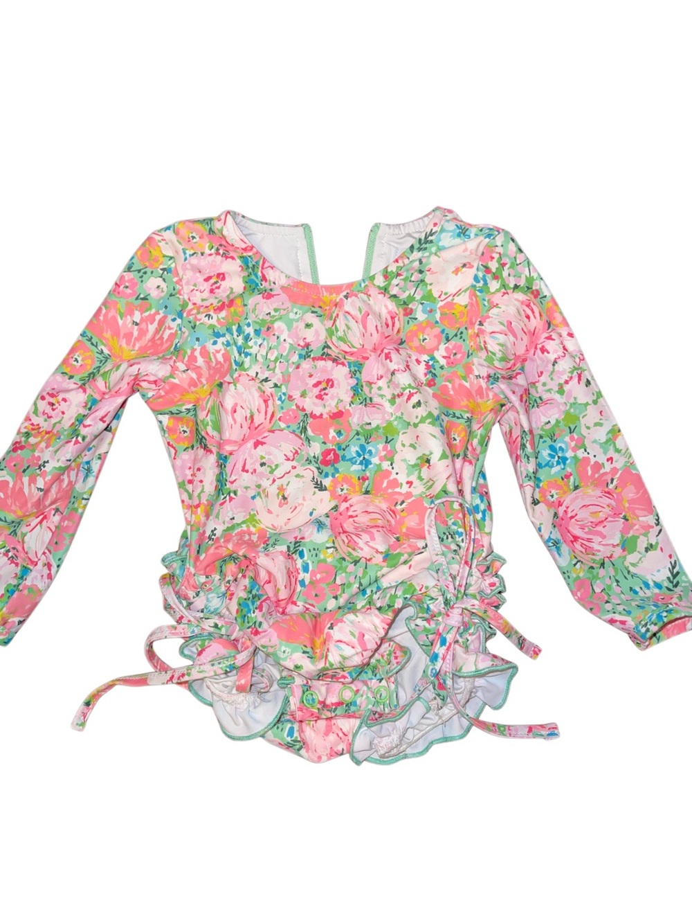 SweetHoney Pink Floral Long-Sleeve Rashguard Swimsuit
